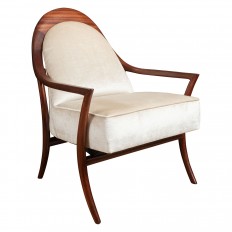 Pair of mahogany curvilinear upholstered armchairs